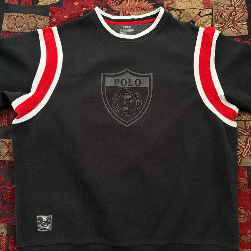 Polo Ralph Lauren “P-Wing Polo” Crest Black/Red & White Trim Crewneck